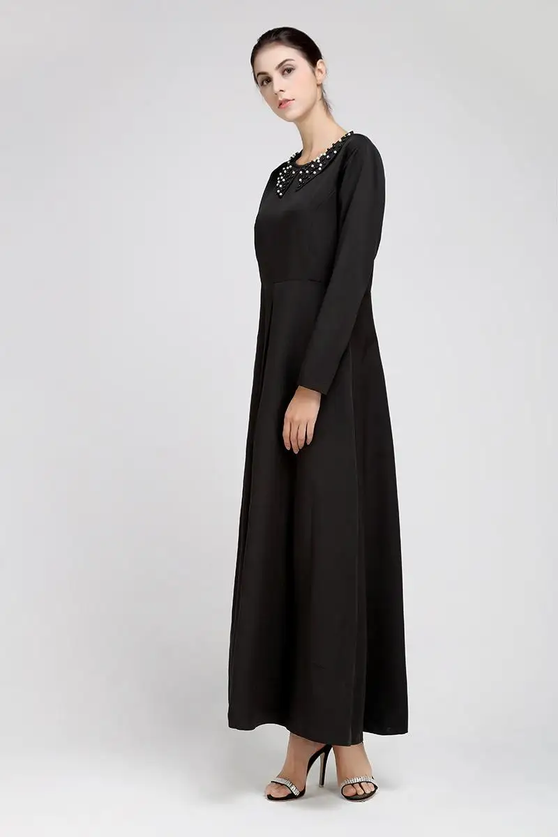 Винтажное абайя, Кафтан Дубай Jilbab мусульманское Женское Платье макси с длинным рукавом исламское платье элегантные капли воротник