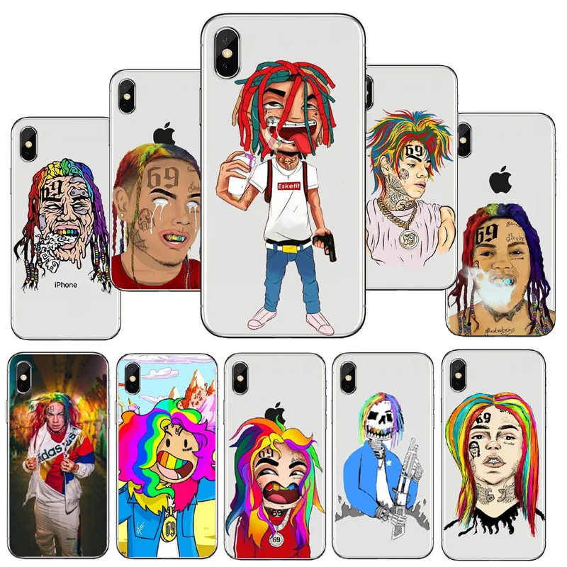 Hip Hop Rapper Tekashi 69 6ix9ine Slim Silicone Soft TPU Phone Case For iPhoneX 8 8Plus 7 7Plus 6 6SPlus  5S SE Phone Cover