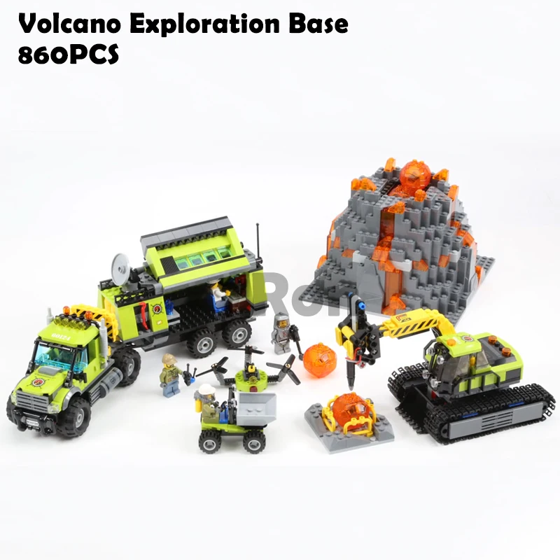 

10641 City Series Volcano Exploration Base Geological Prospecting Building Block DIY Bricks Toys Gift Compatible with Lego 60124