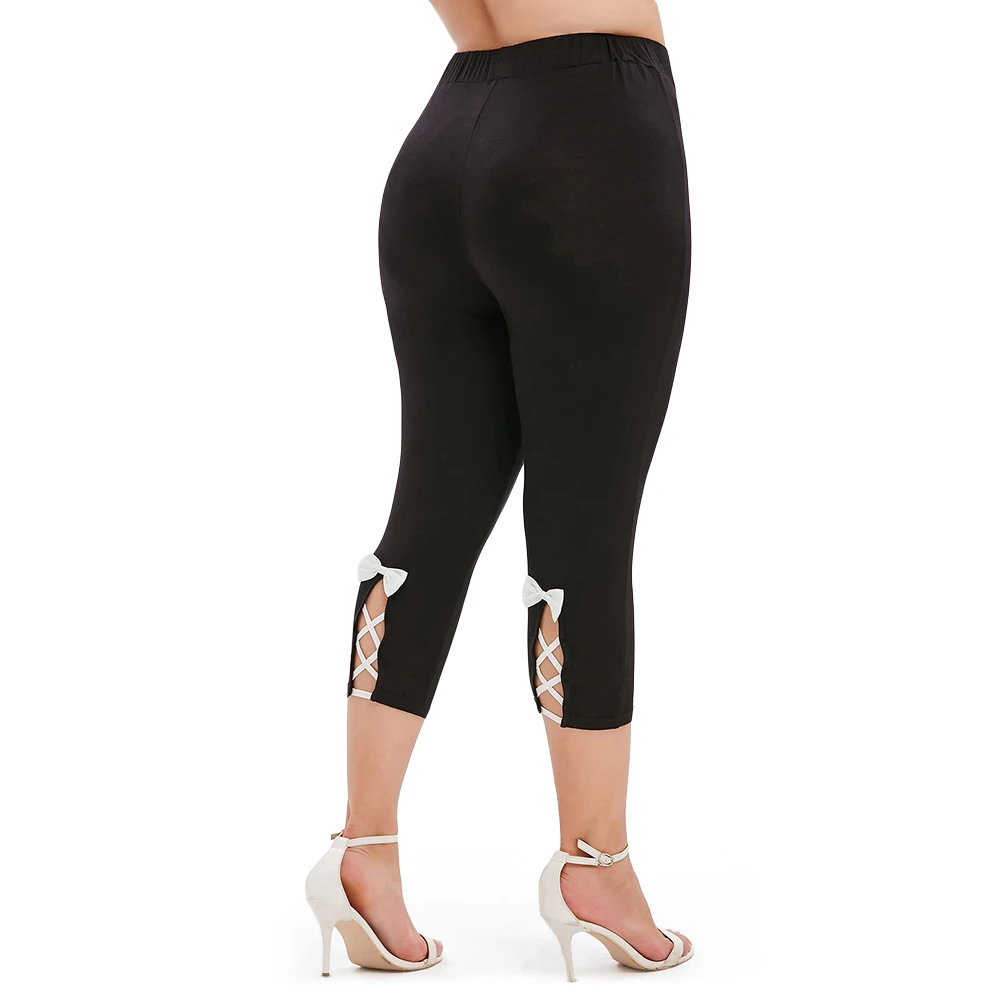 Плюс Размер 5XL Бантом Капри Леггинсы Мода Тощий Высокой Талией Фитнес Леггинсы Push Up Женские Капри Лето Леди Брюки
