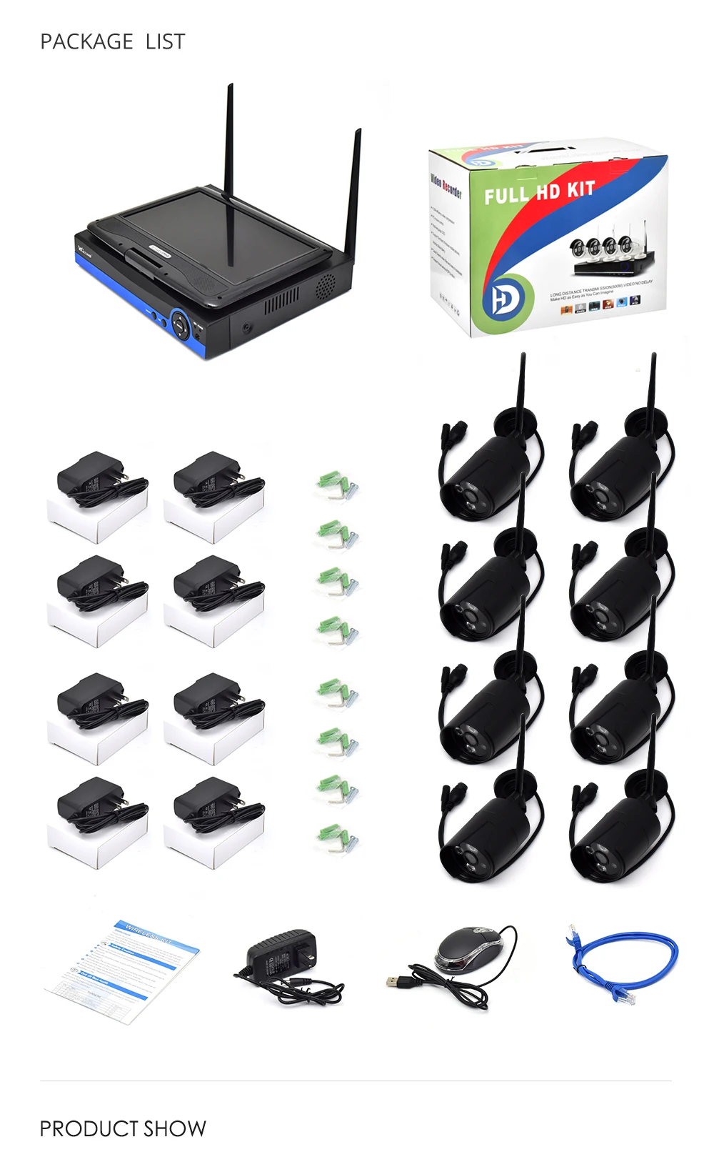 Wistino 960P IP Camera CCTV Security System Kit Wireless 4CH NVR Wifi Outdoor P2P Monitor Kits IR LCD Screen Surveillance Camera (15)