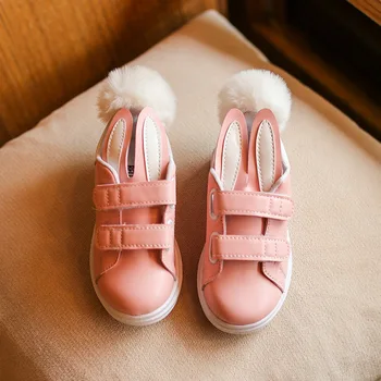 

New Girls Sneaker Children Shoes Fashion Pom Pom Girl Rabbit PU Casual Shoes Baby Kids Canvas Shoes