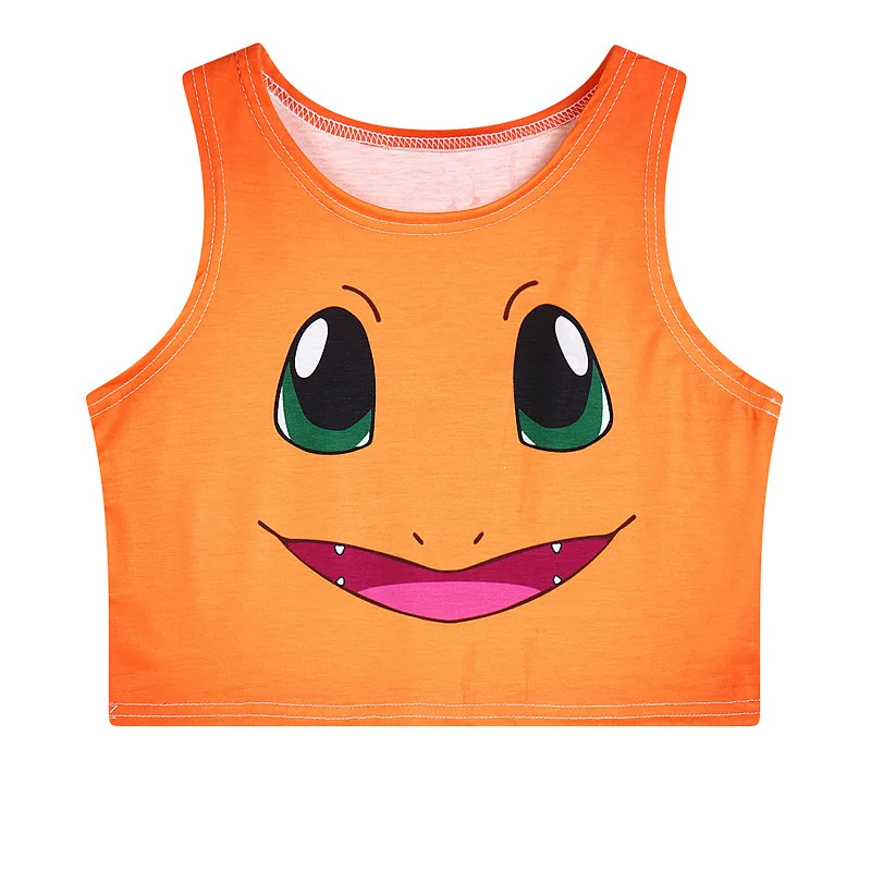 

Anime Vest Pokemon Charmander Crop Tank Top Cosplay Costume Girl Women's T-shirt Sleeveless Short Cotton Vest Sports Shirt