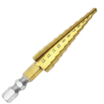 

1pc HSS Step Cone Drill Bit 1/4" Hex Shank Titanium Coated Drilling Tool For Metal Wod Power Tool 3-13mm