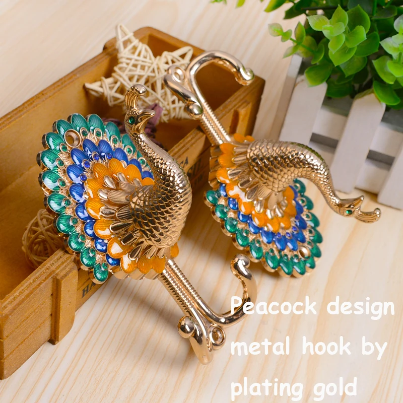 

High quality eco-friendly plated process colorful peacock design Znic alloy curtain hooks tiebacks holdbacks can mixed order