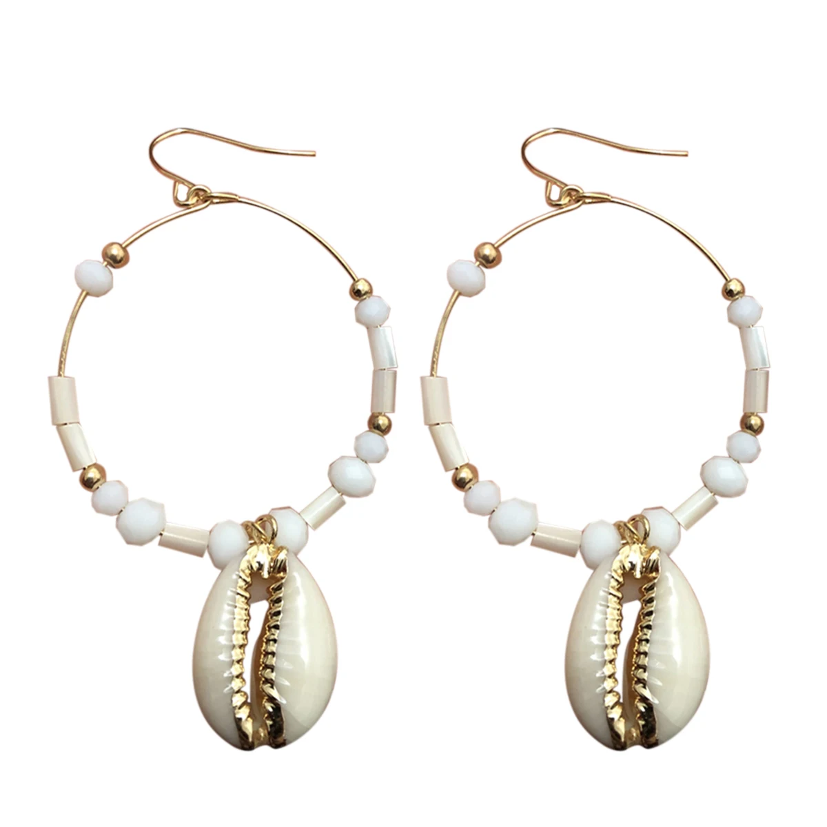 Punk Style Shell Earring For Women Gold Color Big Round Circle Bead Dangle Earring Shellhard Boho Statement Jewelry bijoux femme