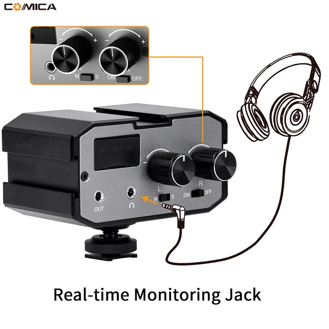 Comica CVM-AX1 Audio Mixer Adapter Universal Dual Channels Microphone Amplifier Audio Mixer 3.5mm Port for Canon Nikon DSLR