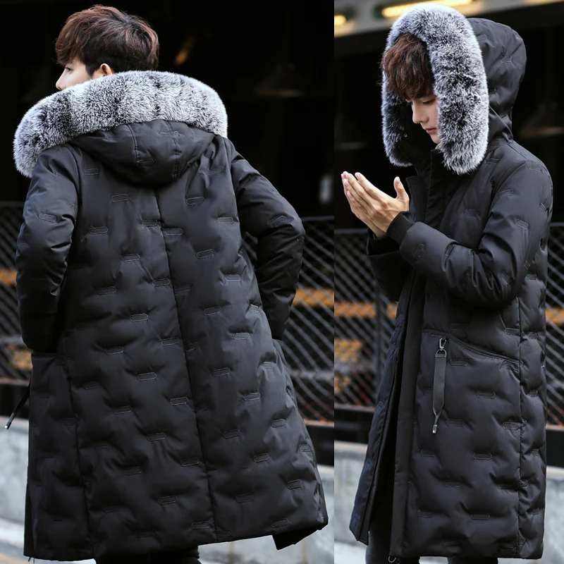 AYUNSUE мужская куртка-пуховик, корейское толстое длинное пальто, зимние куртки для мужчин, воротник из лисьего меха, мужская одежда Kurtka Zimowa KJ496