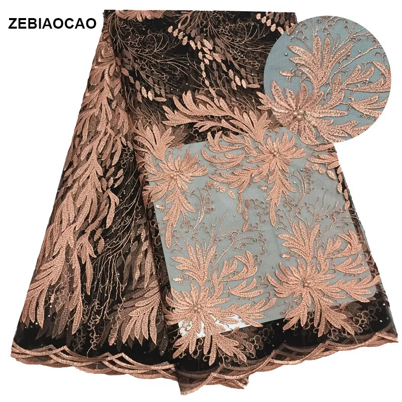 

ZEBIAOCAO Free shipping amazing 2018 High Quality African tulle mesh lace fabric for wedding dress,Africa lace fabric with beads