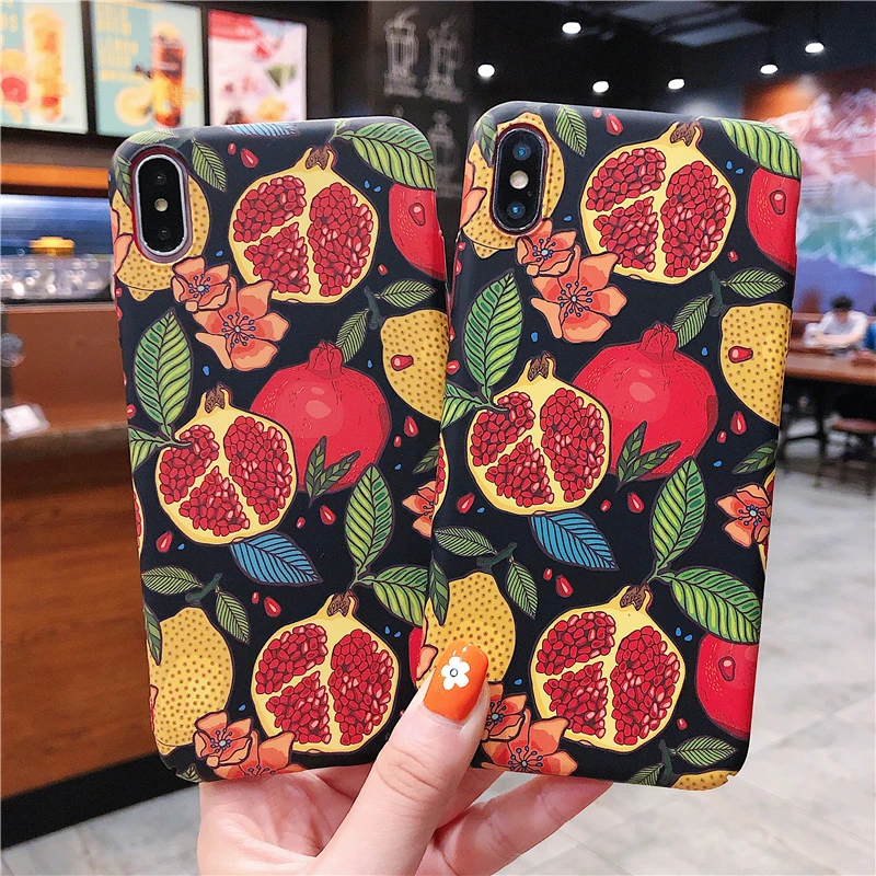 

Small fresh summer fruit pomegranate phone case for iPhone 6 6s 7 8 plus for iPhone X XR XS MAX anti-fall fashion creative shell