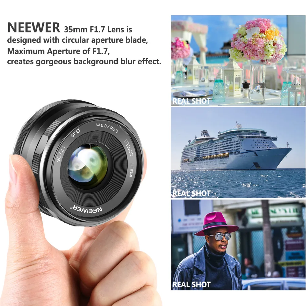 Объектив Neewer 35 мм F/1,7 с большой апертурой APS-C с ручной фокусировкой для Canon EF-M беззеркальных камер EOS M M2 M3 M5 M6 с креплением на EOS-M