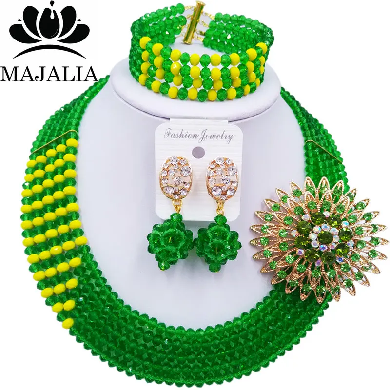 

Majalia Luxury African Jewelry Set Green and Yellow Crystal Bead Bride Jewelry Nigerian Wedding African Jewelry Sets 5AS016