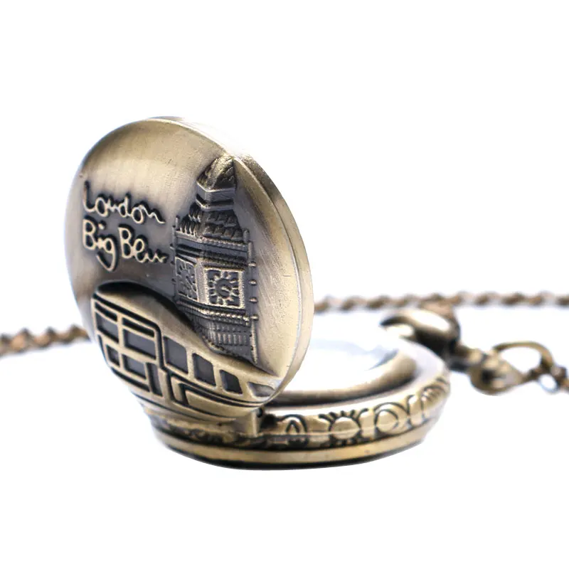 Retro Pocket Watch London Big Ben Tower Pattern Pendant Necklace UK Fashion Small Clock Antique Souvenir Gifts for Friends Kids (4)