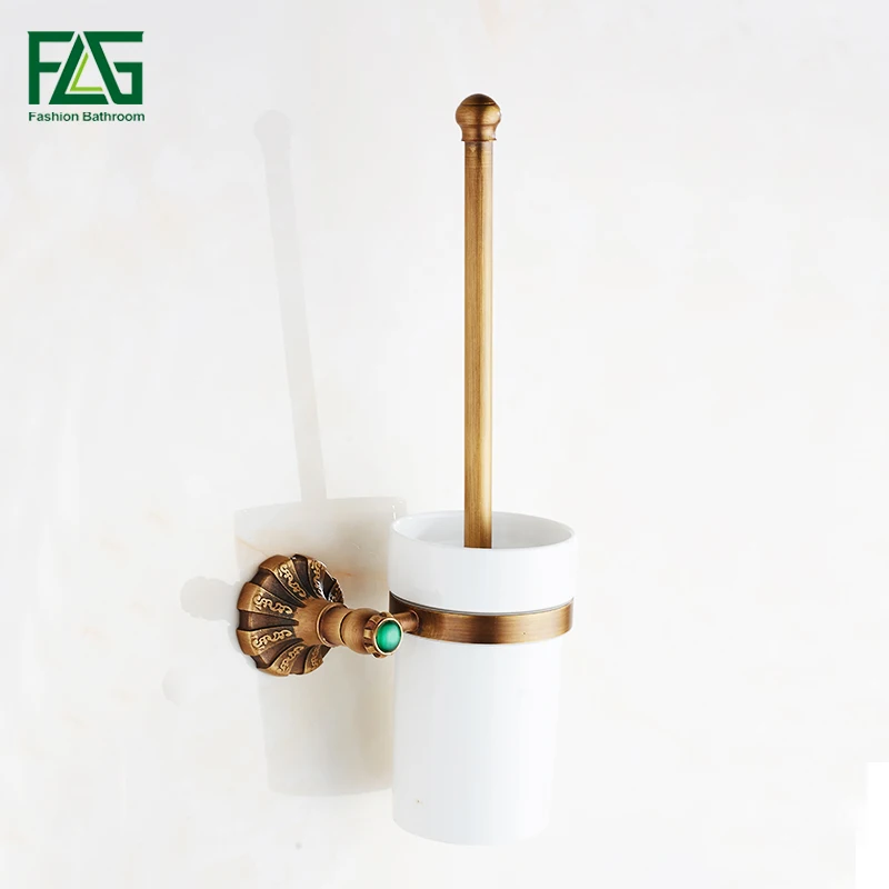 

FLG Toilet Brush Holders Antique Brass Wall Mount Brush Holder Toilet Bowl Clean Bathroom Accessories WC Brush Set G130-09A