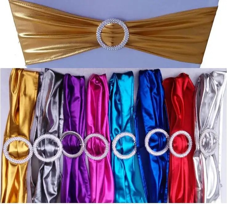 Metallic Gold Spandex Chair Bands With Diamond Buckle/chair Cover Sash