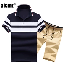 Aismz летний Повседневный Спортивный костюм Мужская модная рубашка поло с коротким рукавом+ шорты комплект из 2 предметов мужские худи Мужская спортивная одежда