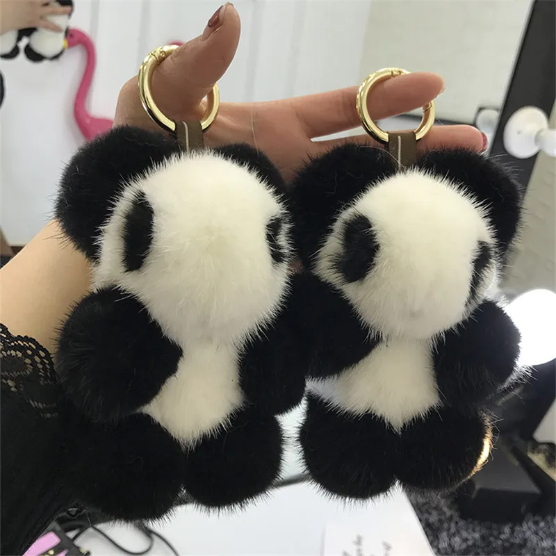 

14cm Panda Bags Animal Sticks CharmReal Mink Wool Bags Handbags Pleasure Monsters Insects Genuine Fox Tau Bom Pomo Key Pendant