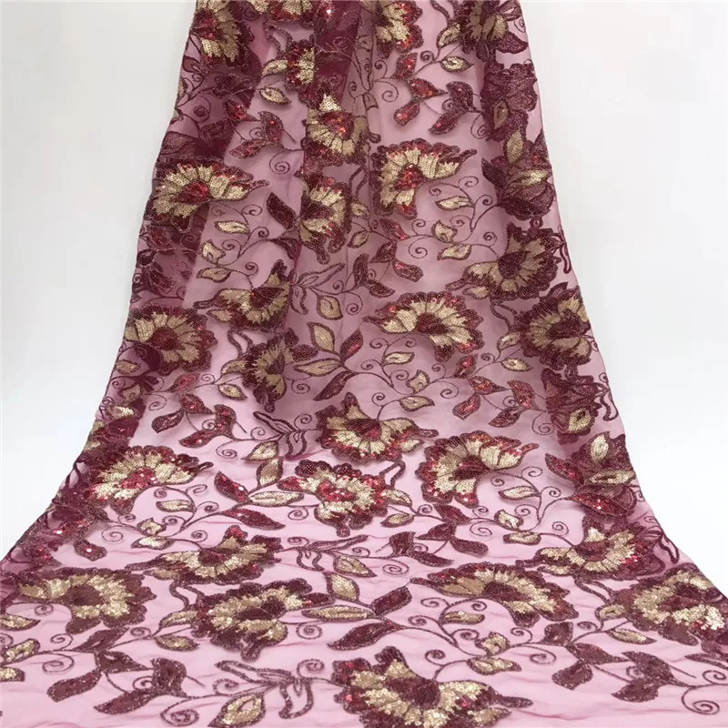 Mesh Floral Sequins Fabric Pink with Gold Sequins 110cm
