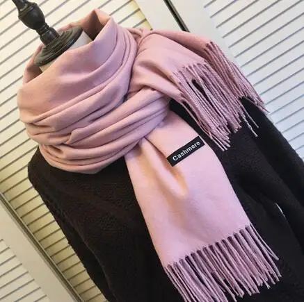 Роскошный брендовый шарф, Женский кашемировый шарф, двухсторонний/цветной, модные дамские шарфы, толстые шали с кисточками, Пашмина бандана - Цвет: baby pink
