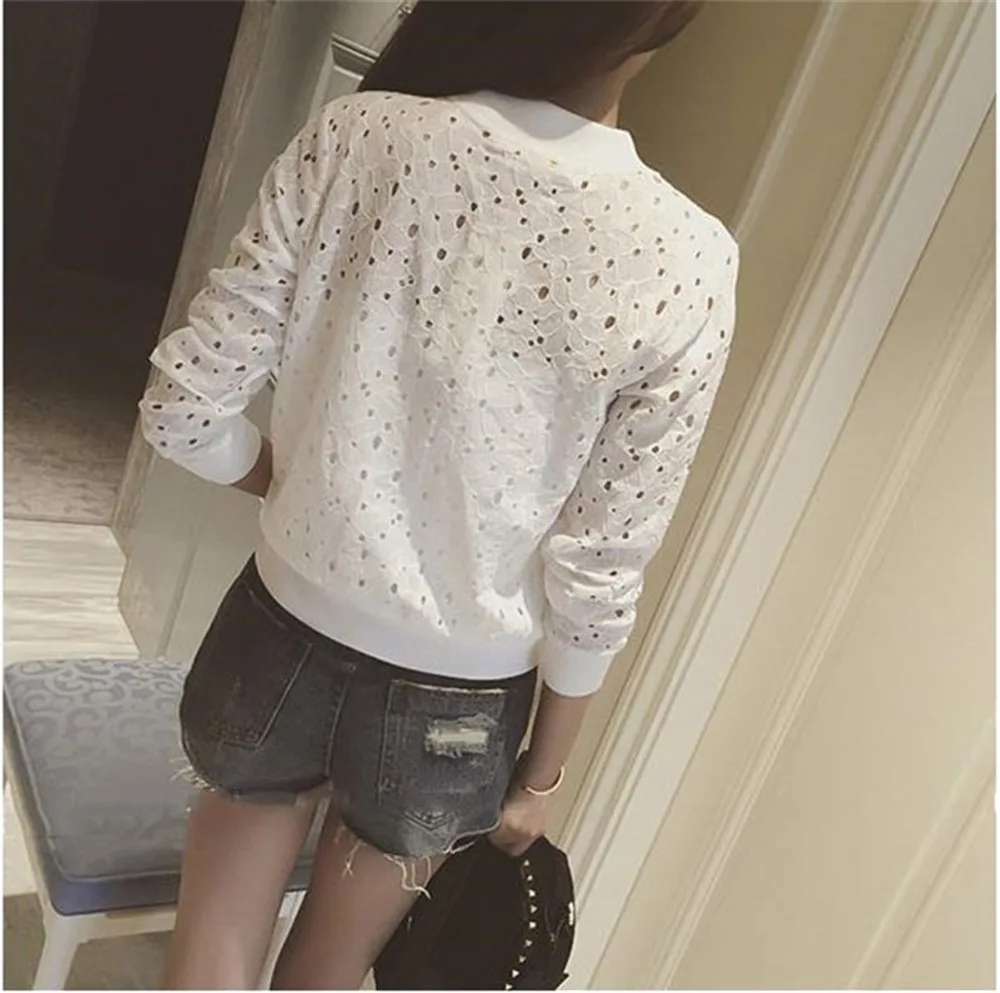 2019 جديد الربيع الصيف تفريغ الدانتيل السترات عارضة ضئيلة المرأة رقيقة سترة سيدة زائد حجم أبيض أسود ملابس وقاية من الشمس