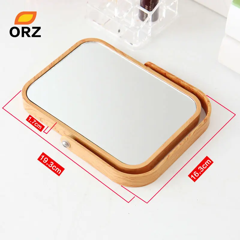 Espejo de maquillaje de plástico oblongo de escritorio ORZ espejo de dos caras de madera de grano de Color decorativo para baño espejo cosmético