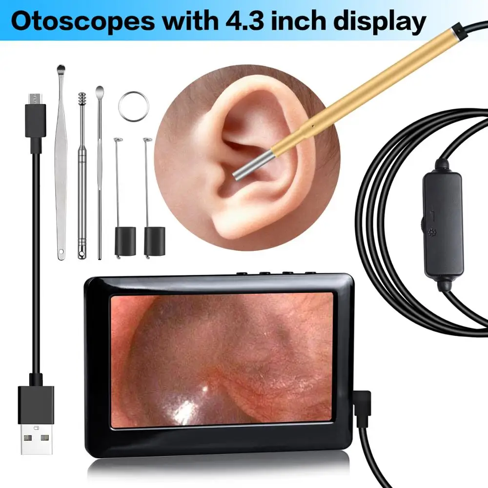 

Visual Ear Cleaning Spoon 720P Otoscope 3.9mm Lens 6 LED Endoscope With 4.3 inch LCD Display Endoscope Camera