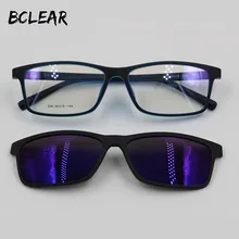 Bclear tr90 안경 프레임 미러 편광 된 반사 방지 uv400 태양 렌즈 클립 패션 광학 프레임 처방 선글라스