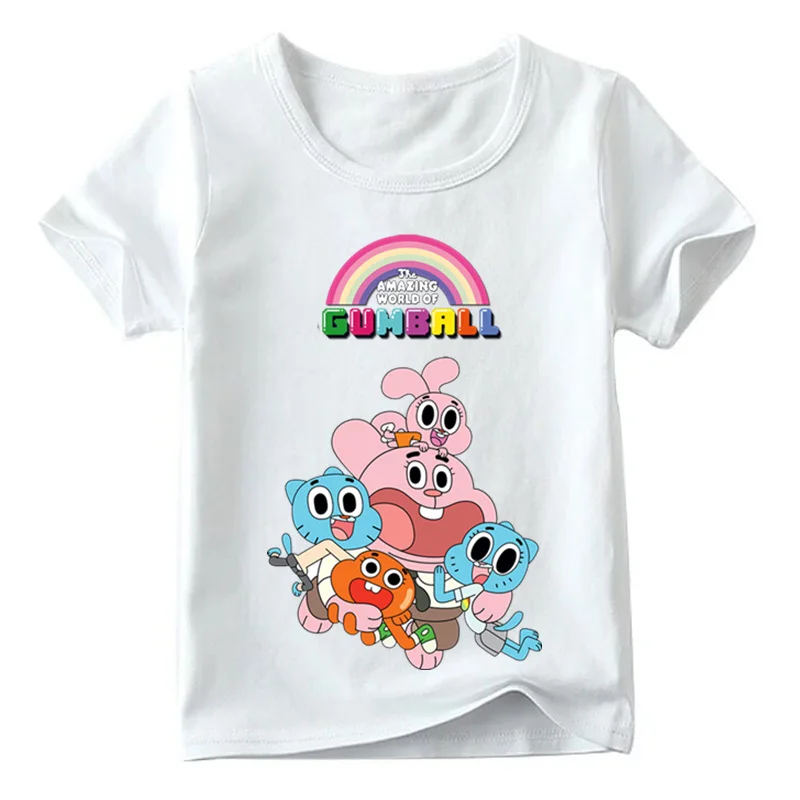 

Children Cartoon The Amazing World Of Gumball Print Funny T shirt Baby Boys/Girls Summer Tops Kids Cute T-shirt,HKP5125