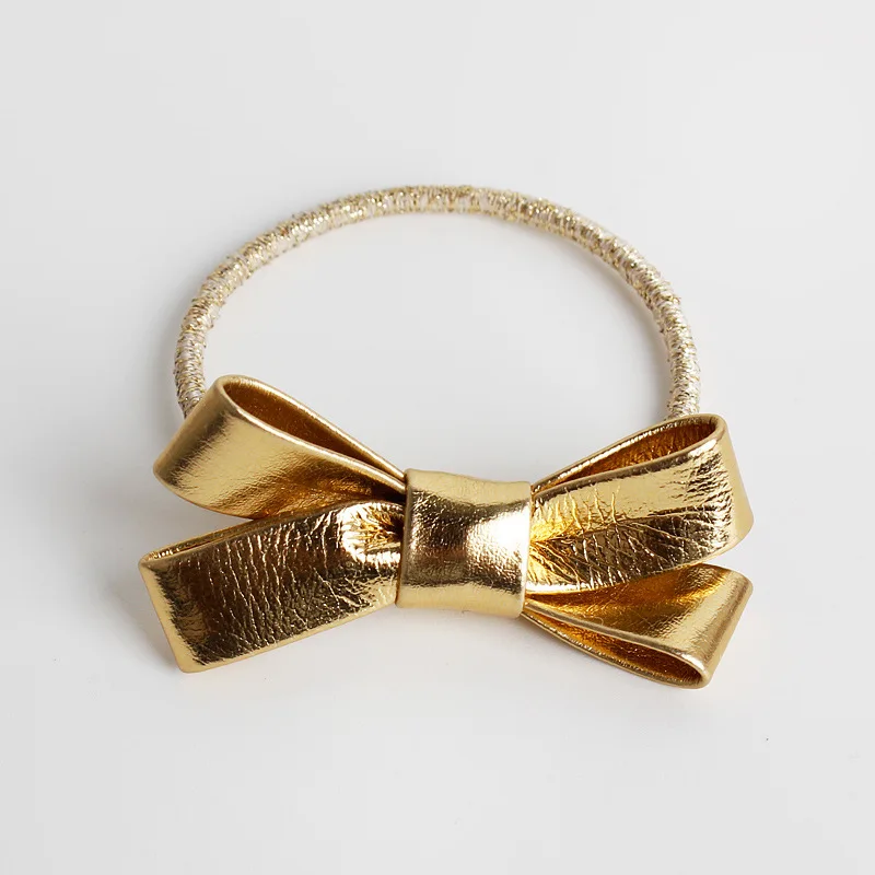 

#61113 PU Bow Hair Accessories Pajarita Gomas Para El Pelo Golden/Sliver Elastic Bands/Rezinochki Cute Girls Hair Bows Tie