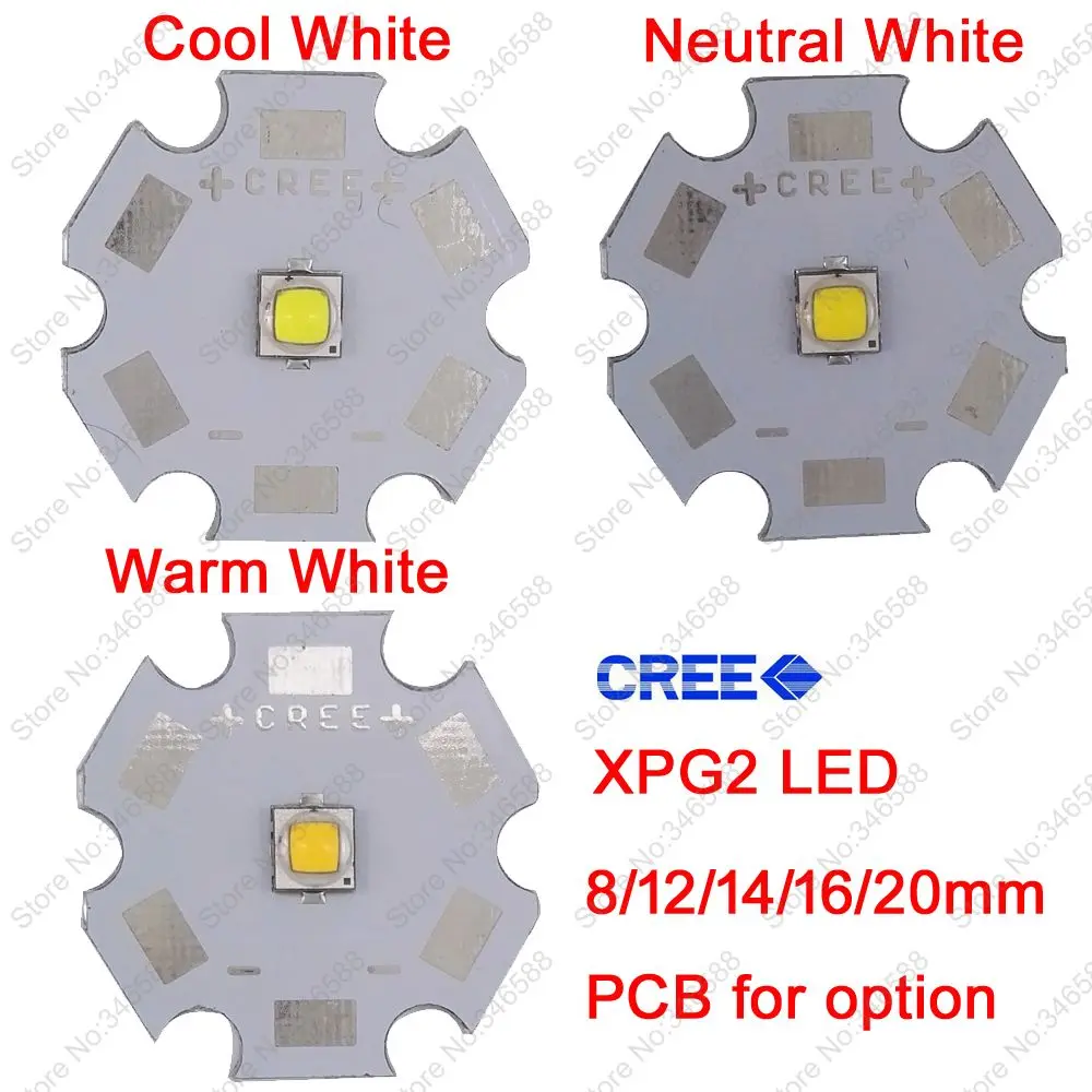

Cree 5W XPG2 XP-G2 High Power LED Emitter Diode Chip Neutral White / Warm White / Cool White on 8mm/ 12mm/ 14mm/ 16mm/ 20mm PCB