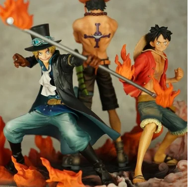 

three brothers luffy Ace Sabo pirates family scene handcraft ornament vertical group collection toys action figure
