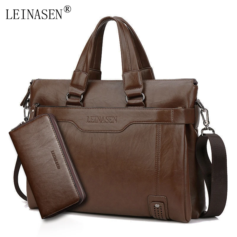 LEINASEN Hot Sale Brown Bag Men's Over Shoulder Bags men's Briefcase
