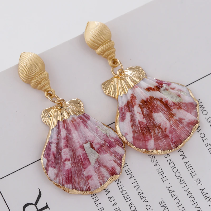 

AENSOA Natural Pink Shell Drop Earring Brand Earring Colored Seashell Pendant Dangle Earrings For Women Fashion 2019 Accessories