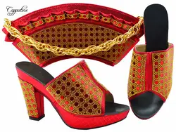 Великолепные Свадебные/вечерние Красный Высокий каблук туфли-лодочки и сумки набор для модных леди MM1069 Высота каблука 9,5 см