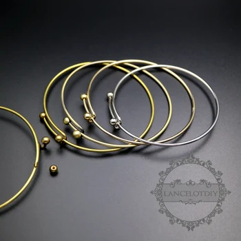 

65mm diameter gold,silver,bronze,raw brass color double beads screw top adjustable DIY wiring bracelet bangle supplies 1900172