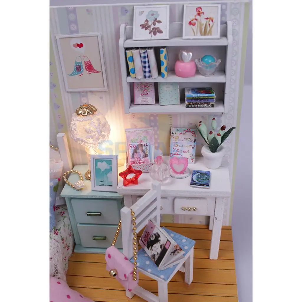 DIY 3D Wooden Handcraft Miniature Doll House Kit Bedroom with LED Lights & Furniture - Adalelle's Room & Hemiola's Room