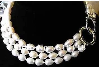 

Free Shipping 3 row TRIPLE STRANDS GENUINE AKOYA WHITE PEARL NECKLACE