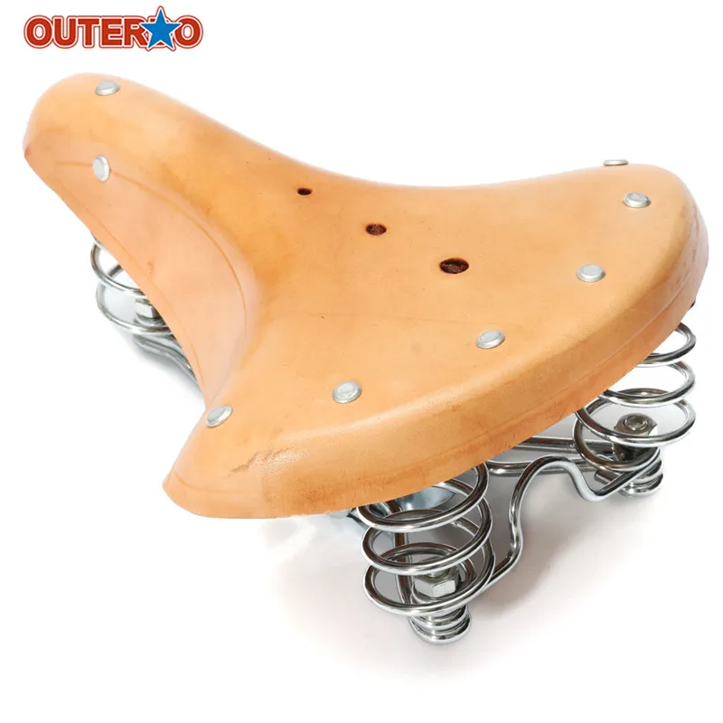 Vintage Bicycle Bike Cycling Cowhide Spring Saddle Seat Genuine Leather