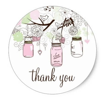

3.8cm Pink and Mint Green Mason Jars Thank You Sticker