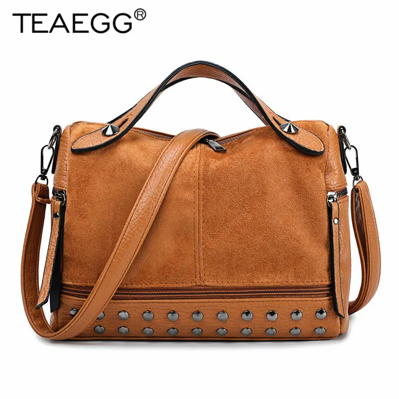 

TEAEGG Sac A Main Femme Women Vintage Bag Designer PU Leather Fashion Rivet Messenger Bags Feminina Ladies Small Shoulder Bag
