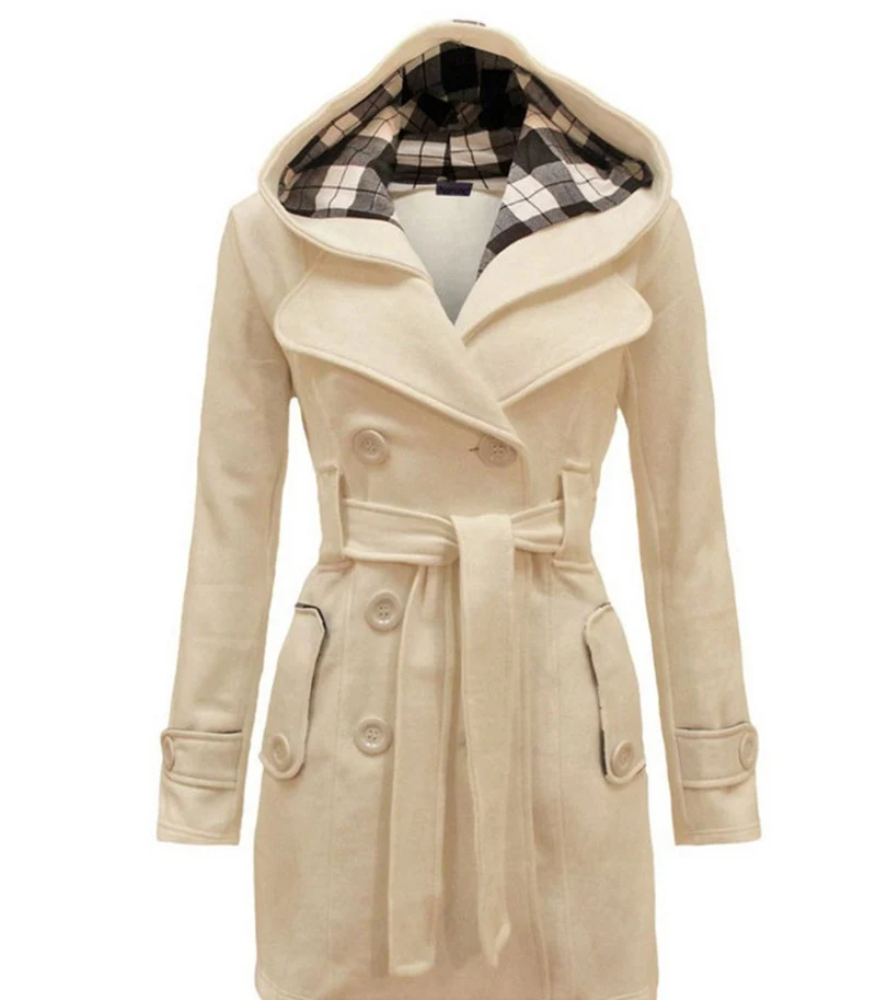 STERNBILD, женское модное шерстяное пальто, зимнее, повседневное, с капюшоном, теплая куртка для женщин, двубортный, Горох, верхняя одежда, одноцветная,, S-3XL - Цвет: Бежевый