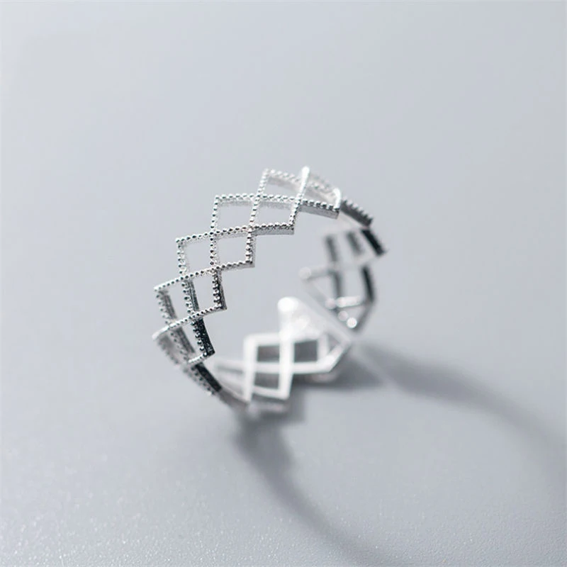 

NEWBUY Fashion Hollow Square Wave Ring Real 925 Sterling Silver Gothic Geometric Ring Women Party Jewelry Accessories Dropship