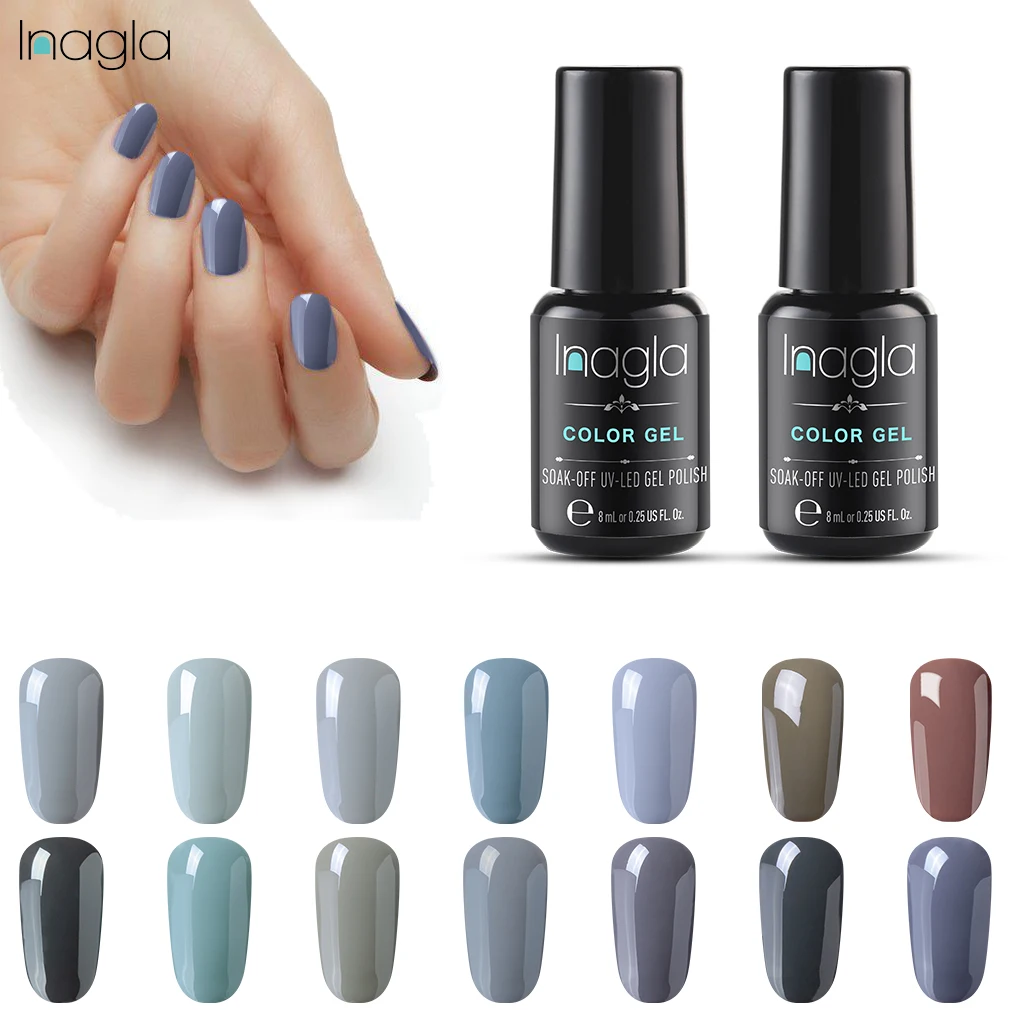 

Inagla 8ML Gel Nail Polish Pure Color Grey UV LED Semi Permanent Soak Off Enamel Gel Polish LED UV Gel Nail Polish Lacquer
