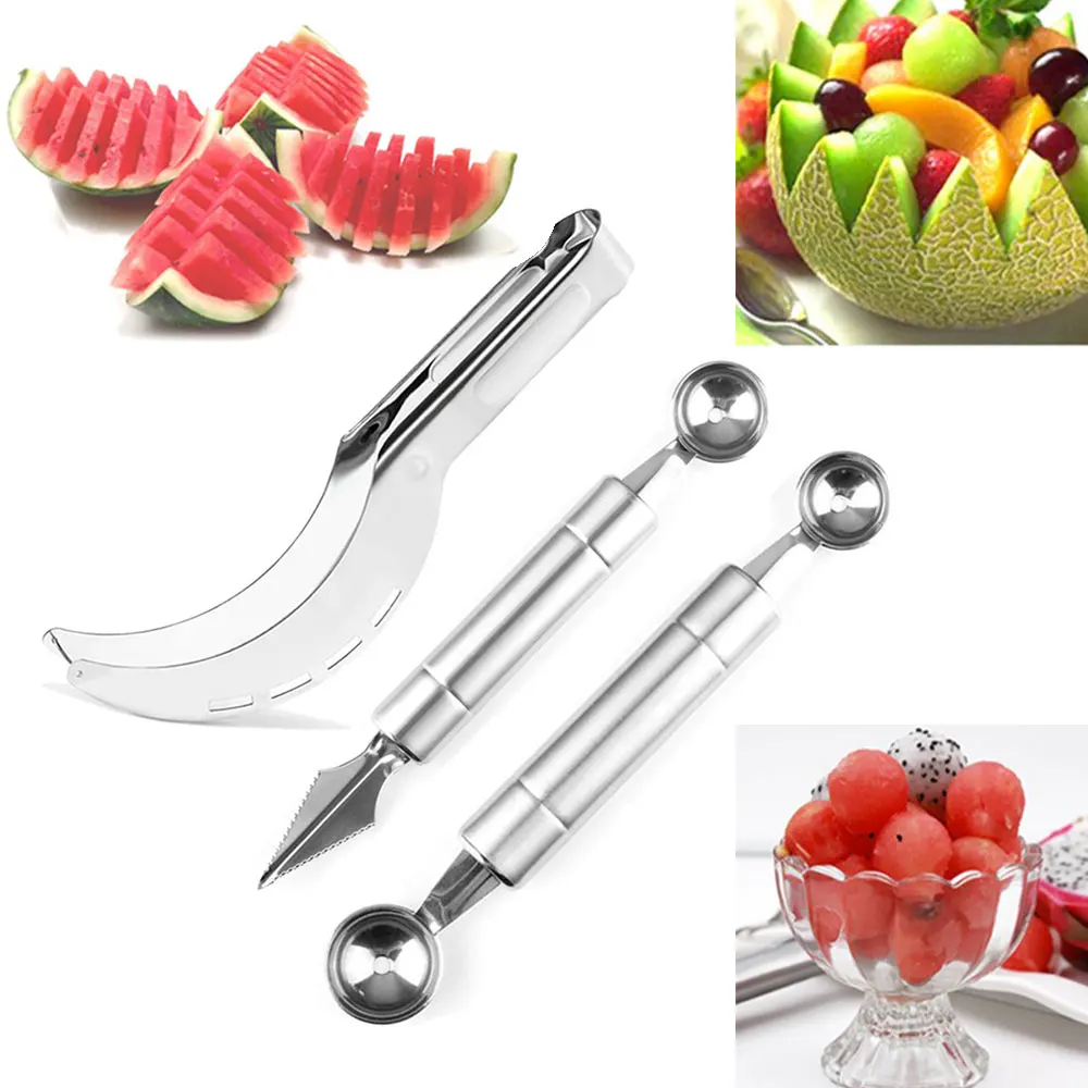 

Watermelon Slicer Cutter Stainless Steel Cantaloupe Cutter Ice Cream Melon Scoop Spoon Fruit Carving Tool Dropshipping X