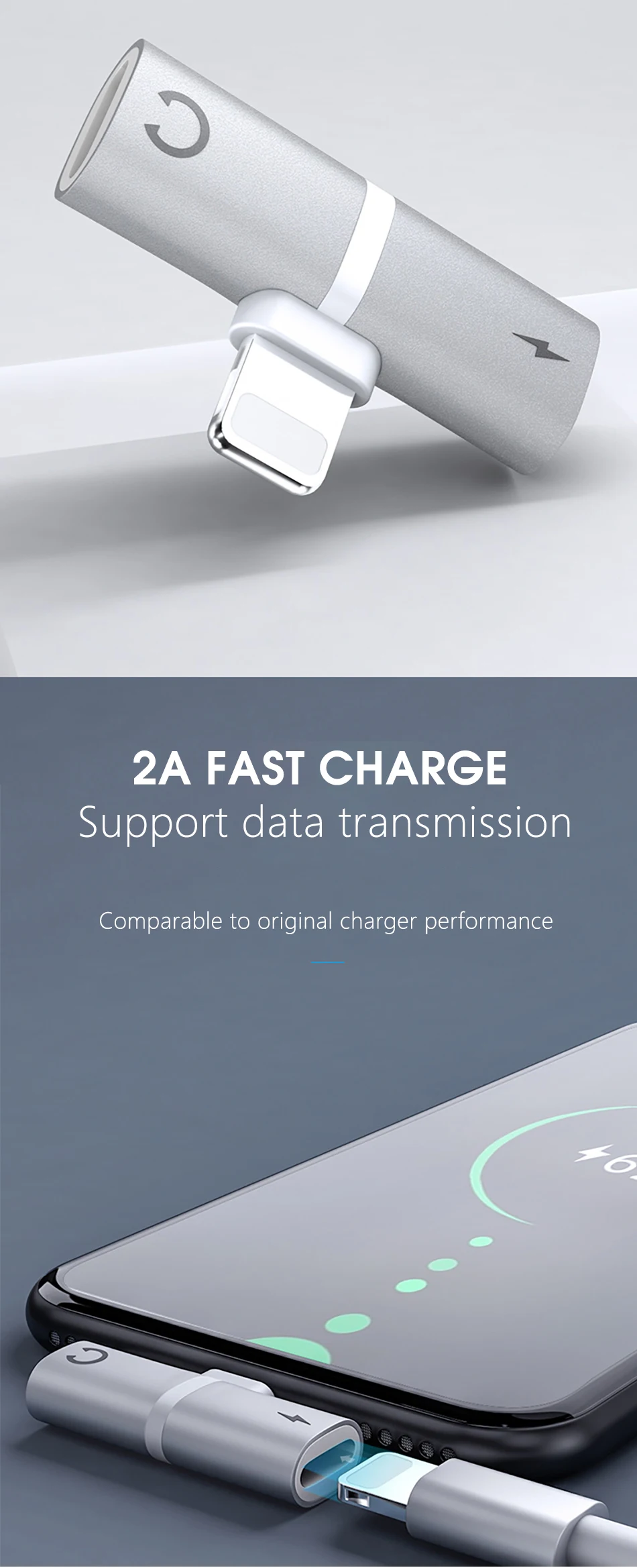 !ACCEZZ 2 in 1 Charging Audio Calling Adapter For iphone X 8 Plus XS IOS 12 Lighting Charge Jack to Earphone AUX Splitter Cable (3)