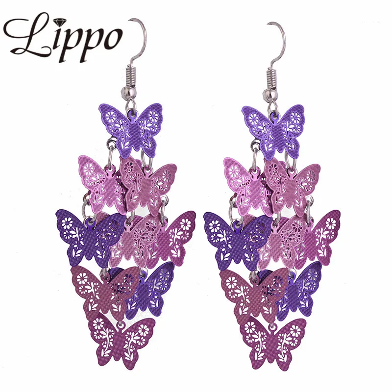 

Birthday Present Summer Style DIY butterfly Drop Earrings Stamping Butterflies Dangle Earring Filigree For Women And Girls