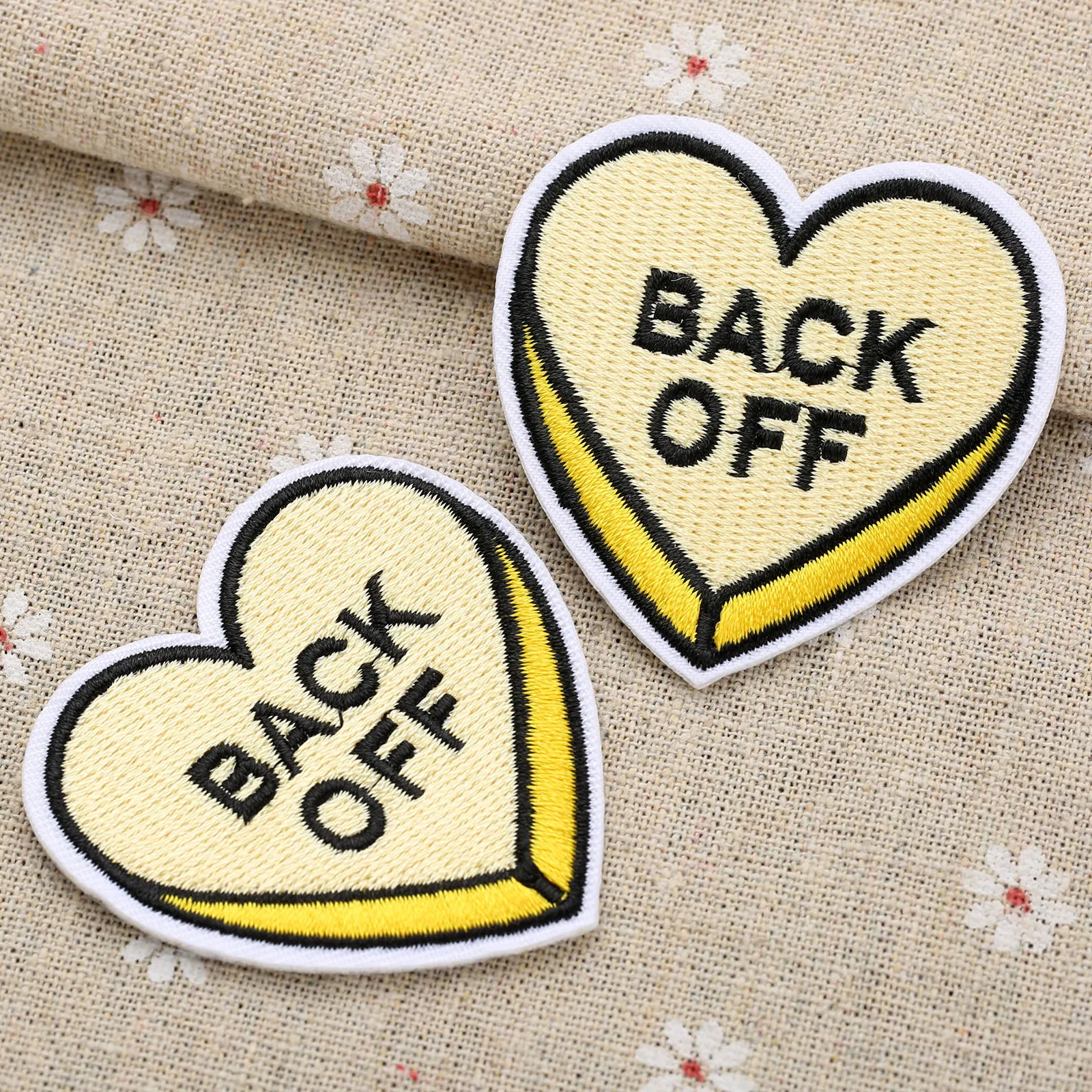 

Back Off Yellow Patch Biker Cheap Embroidered Brand Iron on Patches for Clothing Letter Punk Patch Applique Badges Unicorn