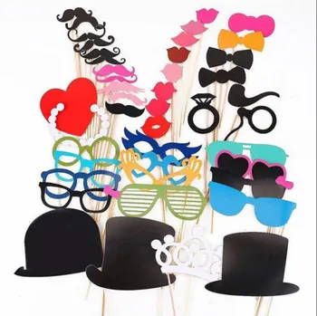

free shipping 10bags wedding party phto booth props favors of 44pcs/bag paper glasses hat mustache wedding cheering props