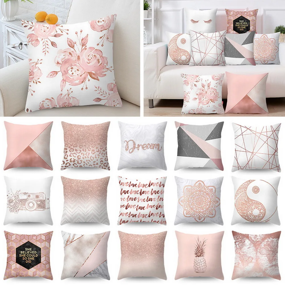 

Lash Pillow Case Rose Gold Geometric Pineapple Glitter Polyester Sofa Decorative Cushion Cover Pillowcase Home Decor 45x45cm
