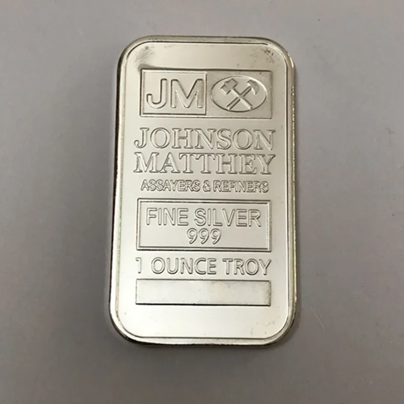 

1 Pcs The Johnson Matthey JM coin 1 OZ silver plated plated ingot badge 50 x 28 mm souvenir decoration bar